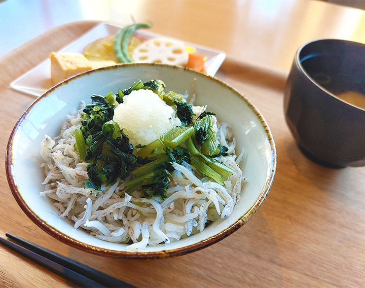 Small fish atop rice (self-serve)